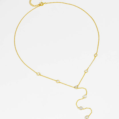 Lariat Bezel Drop Necklace – 925 Sterling Silver, Gold Plated
