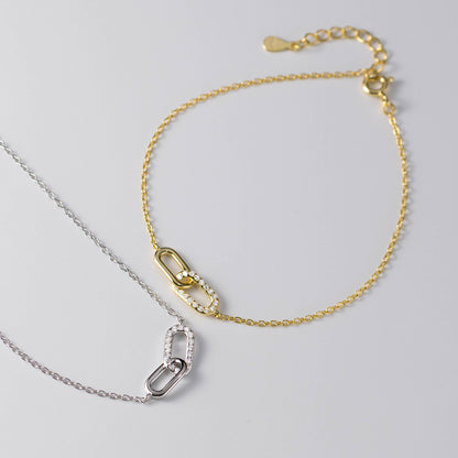 Interlocking Paperclip Link Bracelet - Gold Plated 925 Sterling Silver