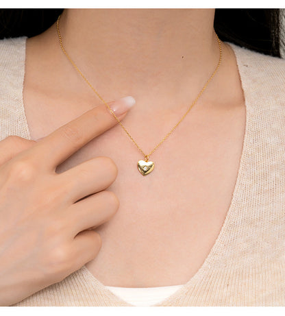 Polished Heart Star Pendant Necklace - Gold Plated 925 Sterling Silver
