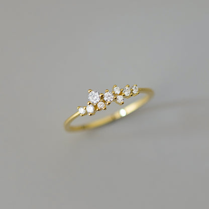 Scattered Crystal Cluster Ring – 925 Sterling Silver, Gold Plated
