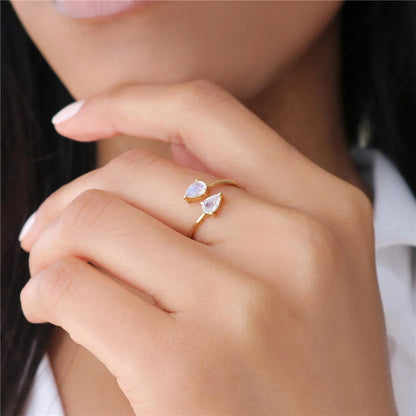 Double Pear Open Ring - Gold Plated 925 Sterling Silver
