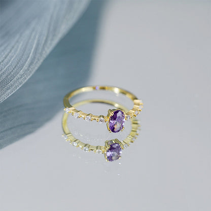 Purple Oval Ring – 925 Sterling Silver, Gold Plated