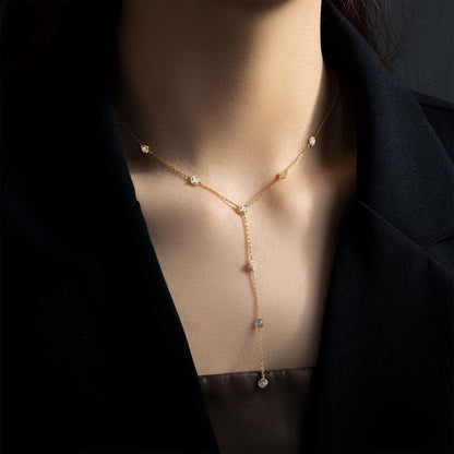 Lariat Bezel Drop Necklace – 925 Sterling Silver, Gold Plated