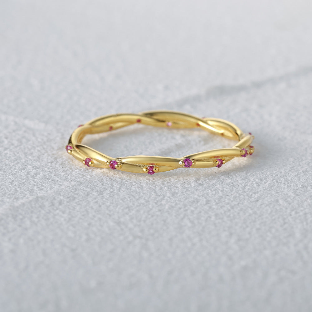 Twisted Vine Pink Stone Ring – 925 Sterling Silver, Gold Plated