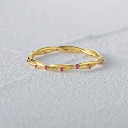 Twisted Vine Pink Stone Ring – 925 Sterling Silver, Gold Plated