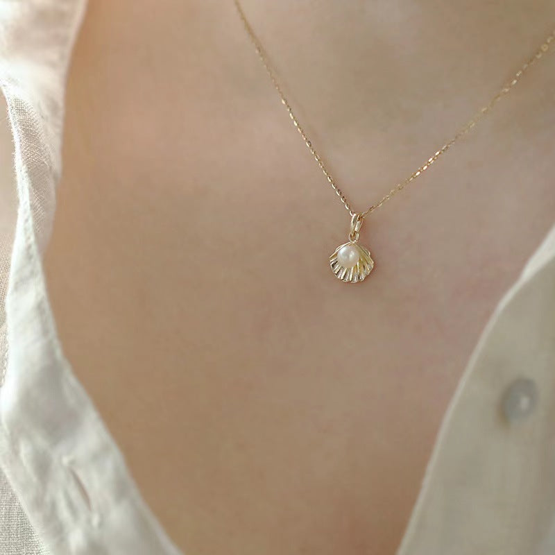 Pearl Seashell Pendant Necklace – 925 Sterling Silver, Gold Plated