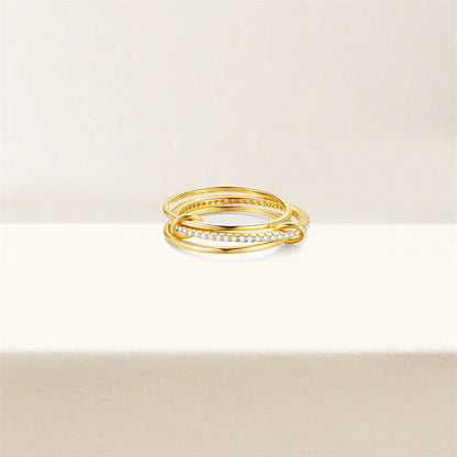 Triple Band Pavé Ring – 925 Sterling Silver, Gold Plated