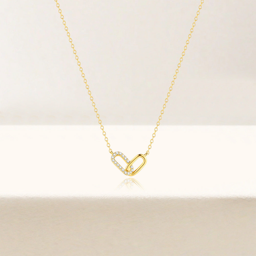 Pavé Interlocking Link Necklace – 925 Sterling Silver, Gold Plated