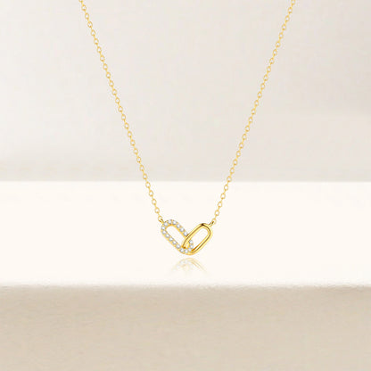 Pavé Interlocking Link Necklace – 925 Sterling Silver, Gold Plated