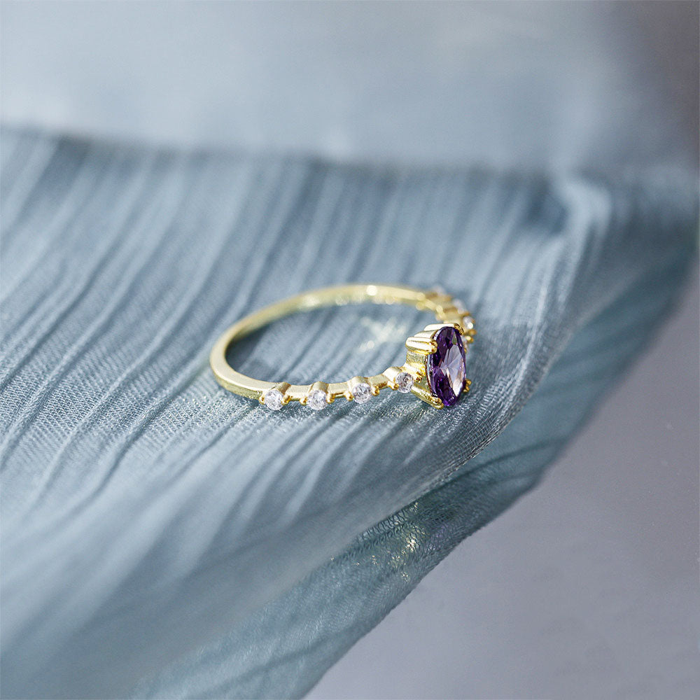 Purple Oval Ring – 925 Sterling Silver, Gold Plated