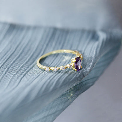 Purple Oval Ring – 925 Sterling Silver, Gold Plated