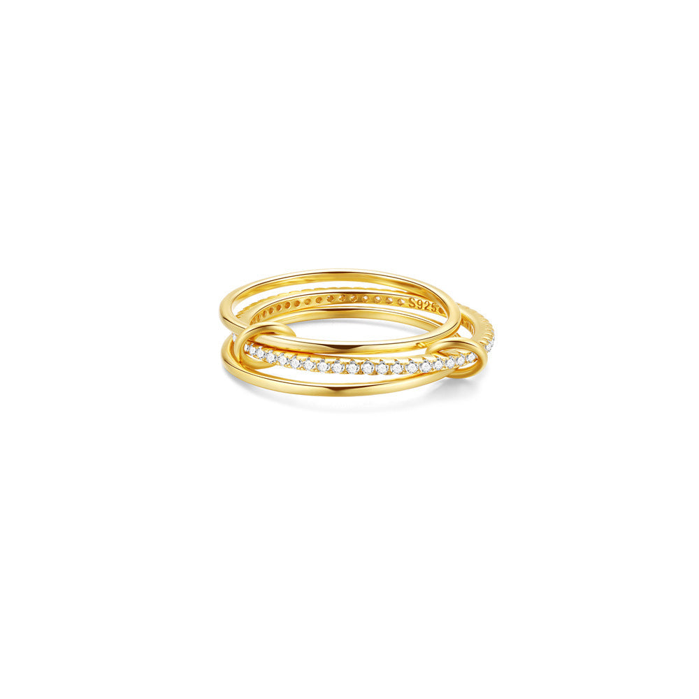 Triple Band Pavé Ring – 925 Sterling Silver, Gold Plated