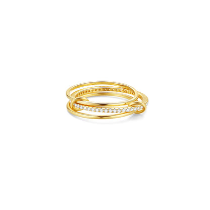 Triple Band Pavé Ring – 925 Sterling Silver, Gold Plated