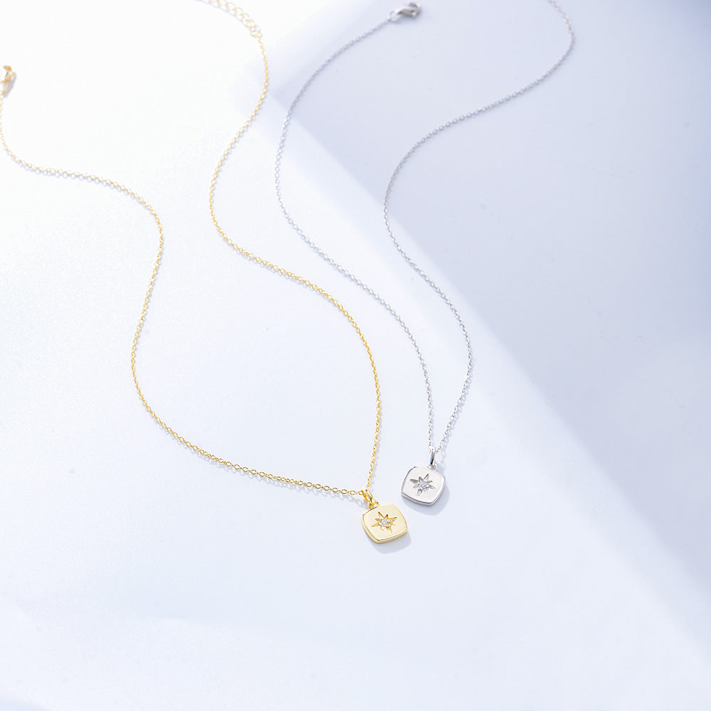 Starburst Compass Pendant Necklace - Gold Plated 925 Sterling Silver