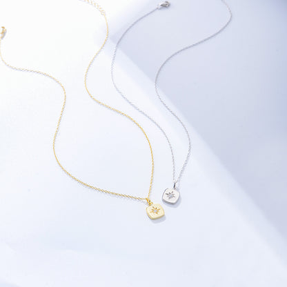 Starburst Compass Pendant Necklace - Gold Plated 925 Sterling Silver
