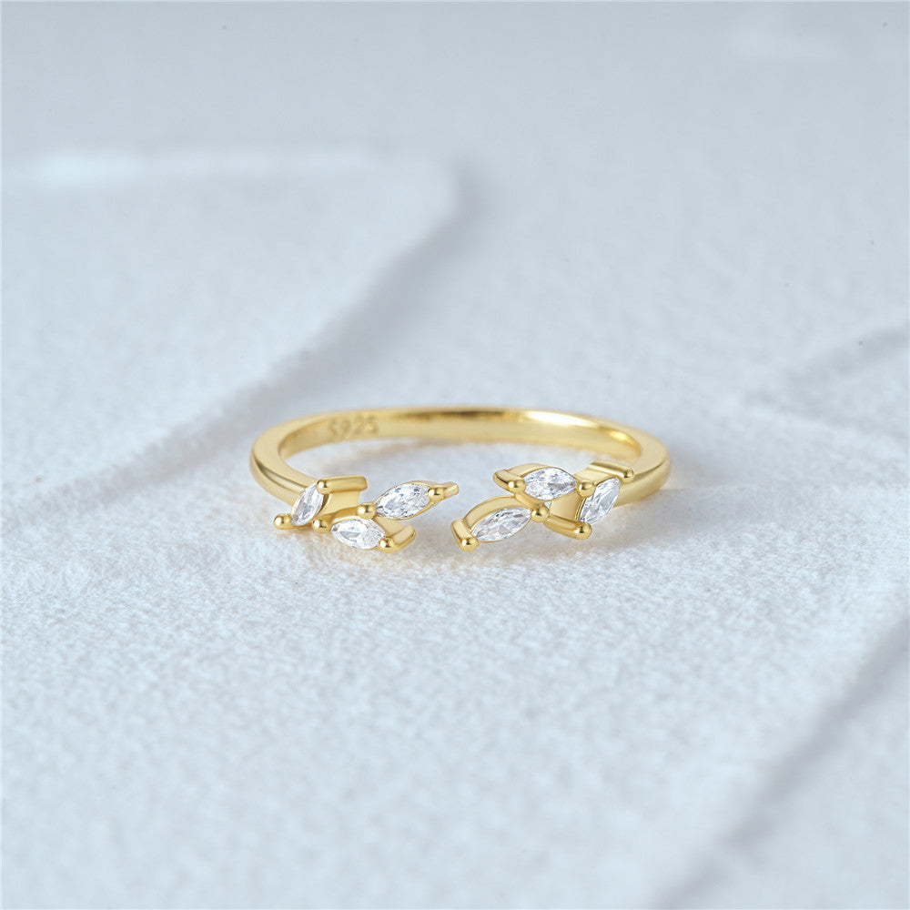 Marquise Leaf Open Ring – 925 Sterling Silver, Gold Plated