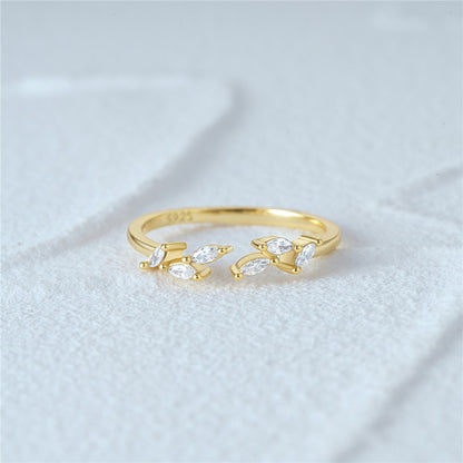 Marquise Leaf Open Ring – 925 Sterling Silver, Gold Plated