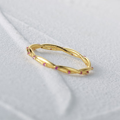Twisted Vine Pink Stone Ring – 925 Sterling Silver, Gold Plated