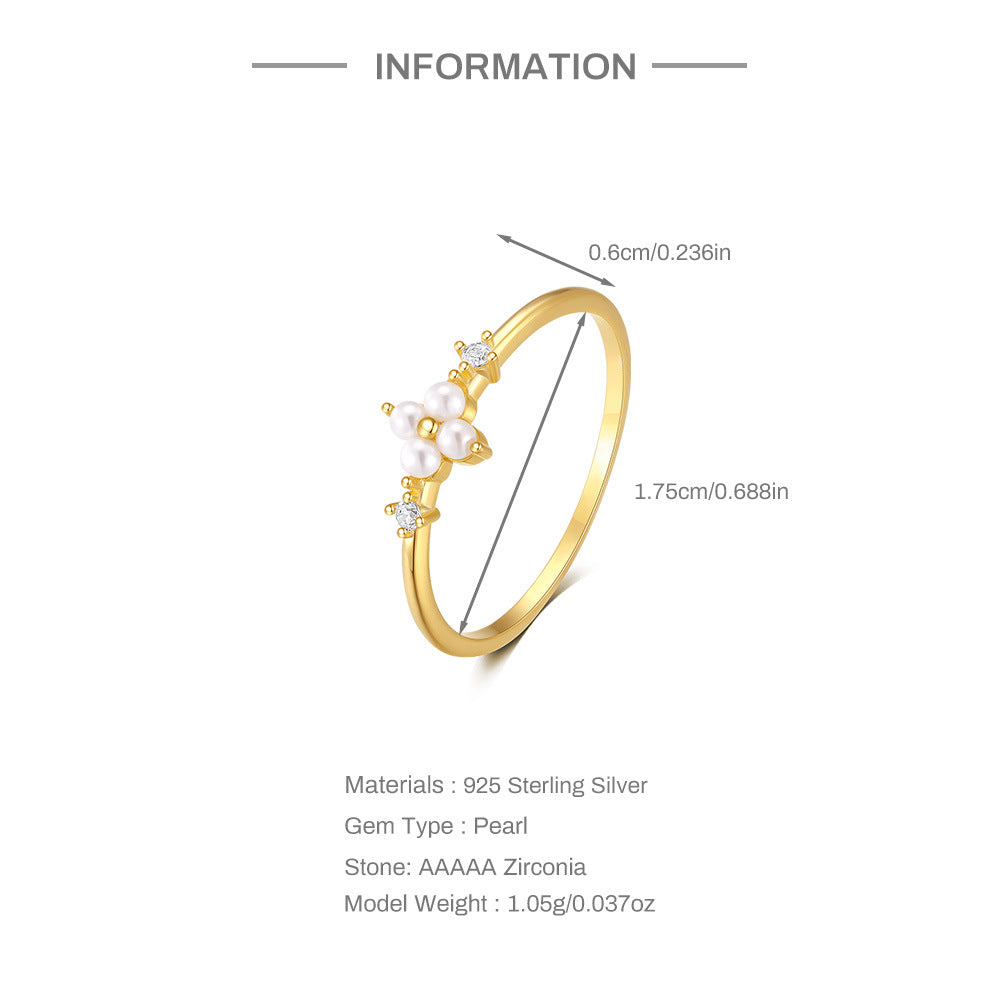 Pearl Flower Cluster Ring - Gold Plated 925 Sterling Silver