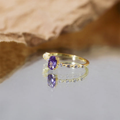Purple Oval Ring – 925 Sterling Silver, Gold Plated
