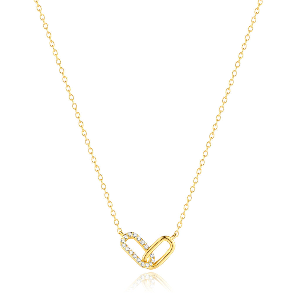 Pavé Interlocking Link Necklace – 925 Sterling Silver, Gold Plated