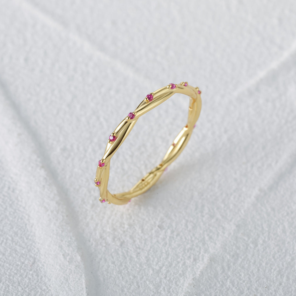 Twisted Vine Pink Stone Ring – 925 Sterling Silver, Gold Plated