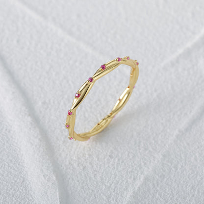 Twisted Vine Pink Stone Ring – 925 Sterling Silver, Gold Plated