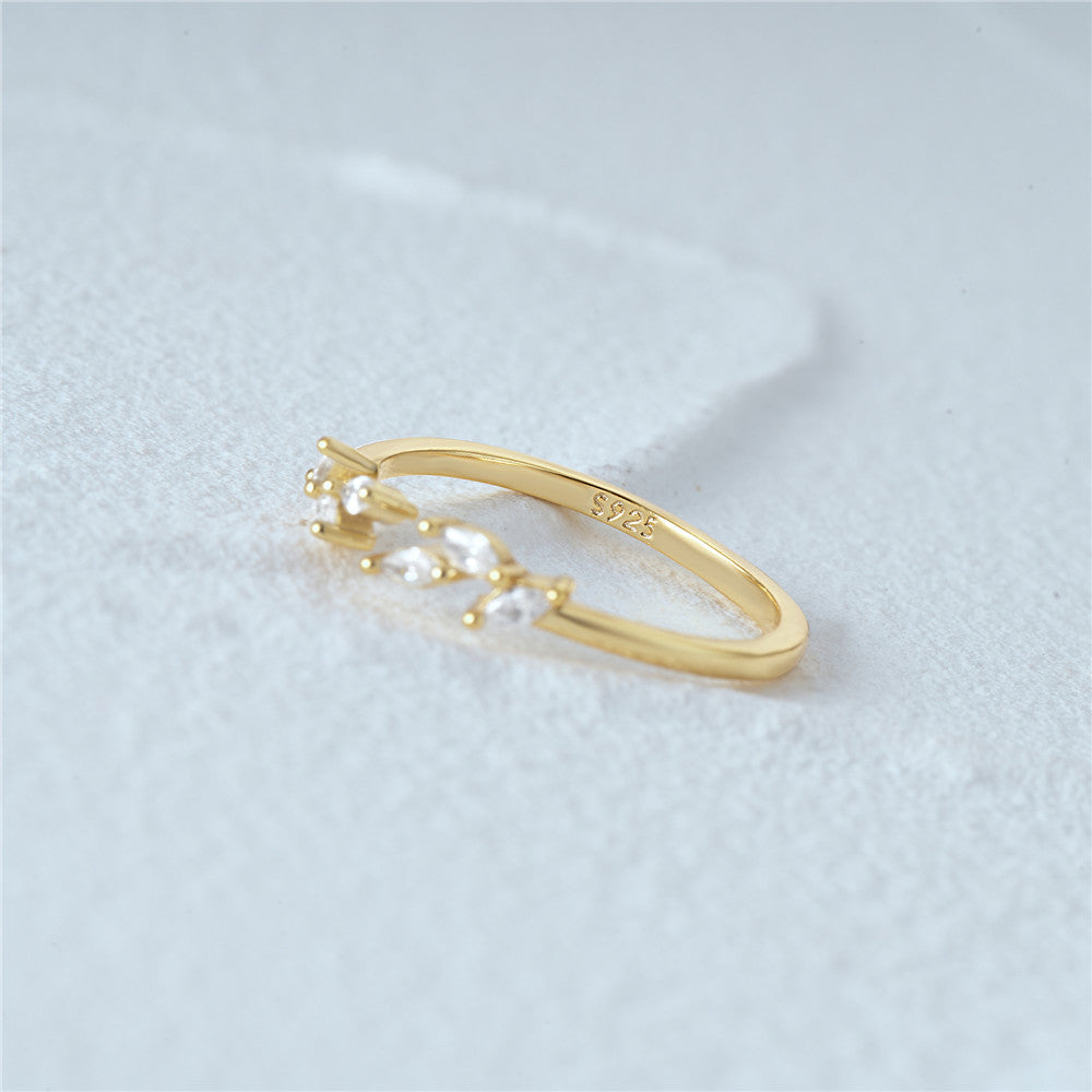 Marquise Leaf Open Ring – 925 Sterling Silver, Gold Plated
