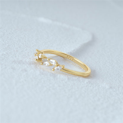 Marquise Leaf Open Ring – 925 Sterling Silver, Gold Plated
