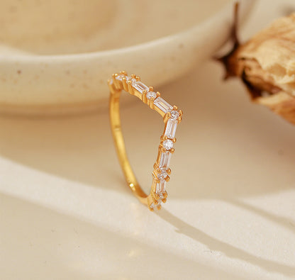 Baguette Chevron Ring – 925 Sterling Silver, Gold Plated