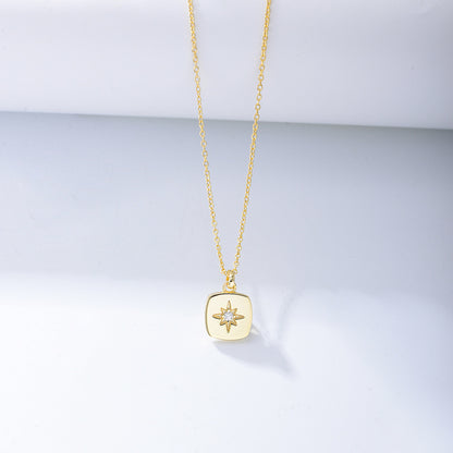 Starburst Compass Pendant Necklace - Gold Plated 925 Sterling Silver