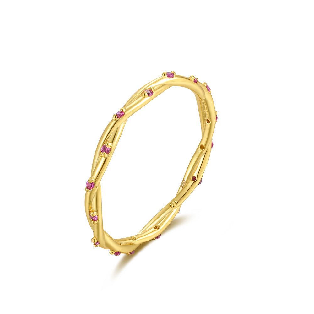 Twisted Vine Pink Stone Ring – 925 Sterling Silver, Gold Plated