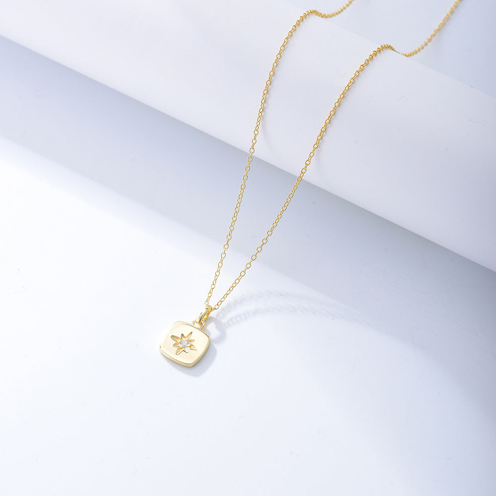 Starburst Compass Pendant Necklace - Gold Plated 925 Sterling Silver