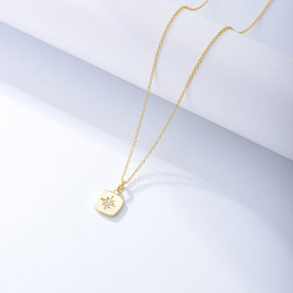 Starburst Compass Pendant Necklace - Gold Plated 925 Sterling Silver