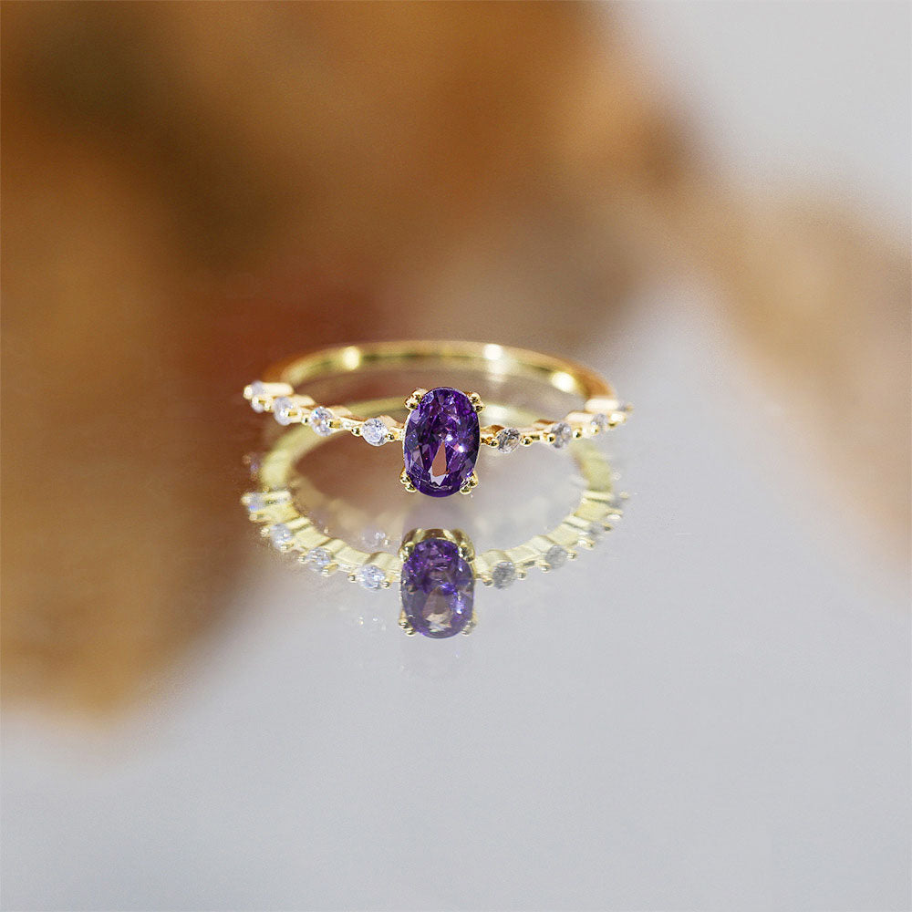 Purple Oval Ring – 925 Sterling Silver, Gold Plated