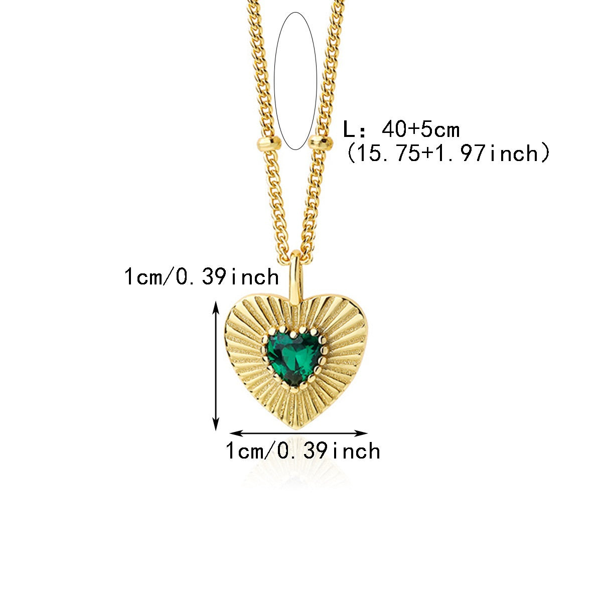 Sunburst Emerald Heart Pendant Necklace - Gold Plated 925 Sterling Silver