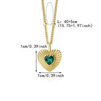 Sunburst Emerald Heart Pendant Necklace - Gold Plated 925 Sterling Silver