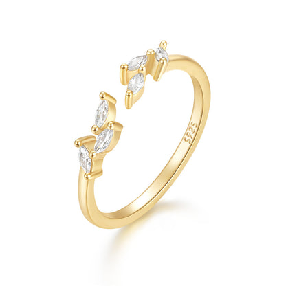 Marquise Leaf Open Ring – 925 Sterling Silver, Gold Plated