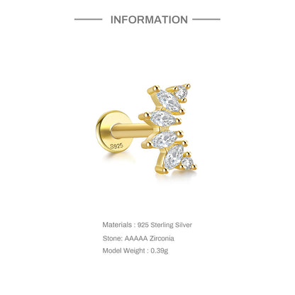 Marquise Fan Flat Back Stud Earring (Single) - Gold Plated 925 Sterling Silver