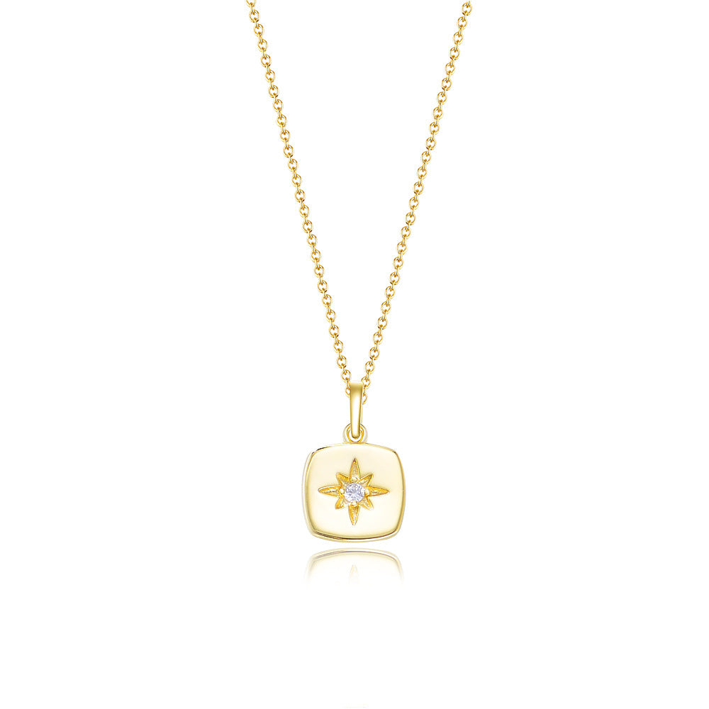 Starburst Compass Pendant Necklace - Gold Plated 925 Sterling Silver