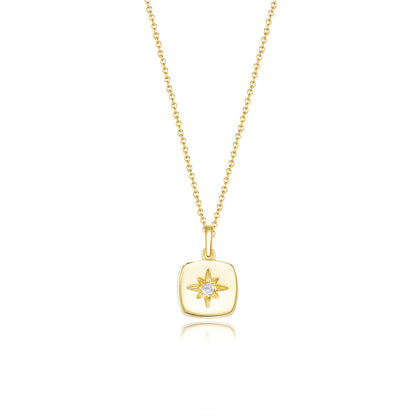 Starburst Compass Pendant Necklace - Gold Plated 925 Sterling Silver