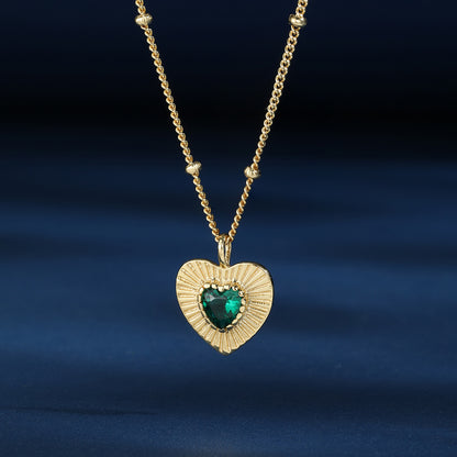 Sunburst Emerald Heart Pendant Necklace - Gold Plated 925 Sterling Silver