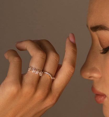 Baguette Chevron Ring – 925 Sterling Silver, Gold Plated