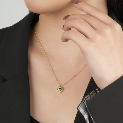 Sunburst Emerald Heart Pendant Necklace - Gold Plated 925 Sterling Silver
