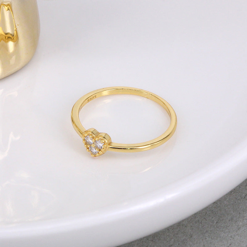 Pavé Heart Ring – 925 Sterling Silver, Gold Plated