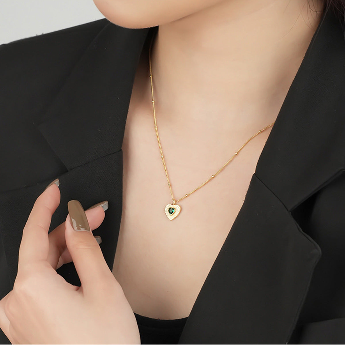 Sunburst Emerald Heart Pendant Necklace - Gold Plated 925 Sterling Silver