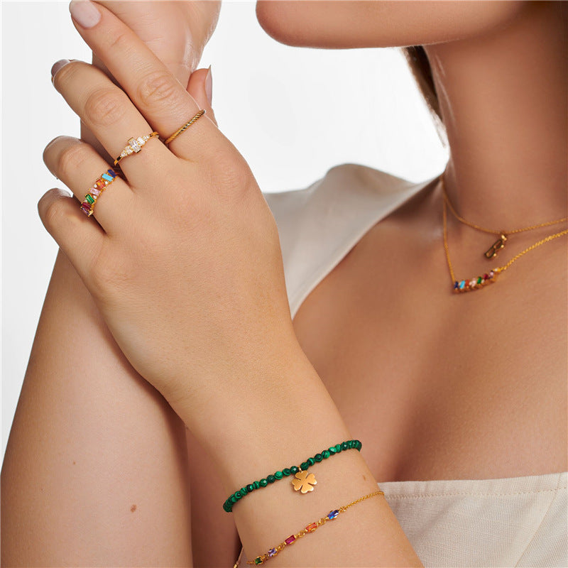 Rainbow Baguette Zigzag Ring - Gold Plated 925 Sterling Silver