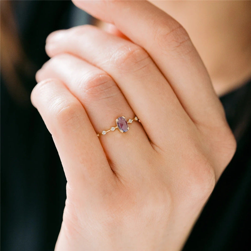 Purple Oval Ring – 925 Sterling Silver, Gold Plated