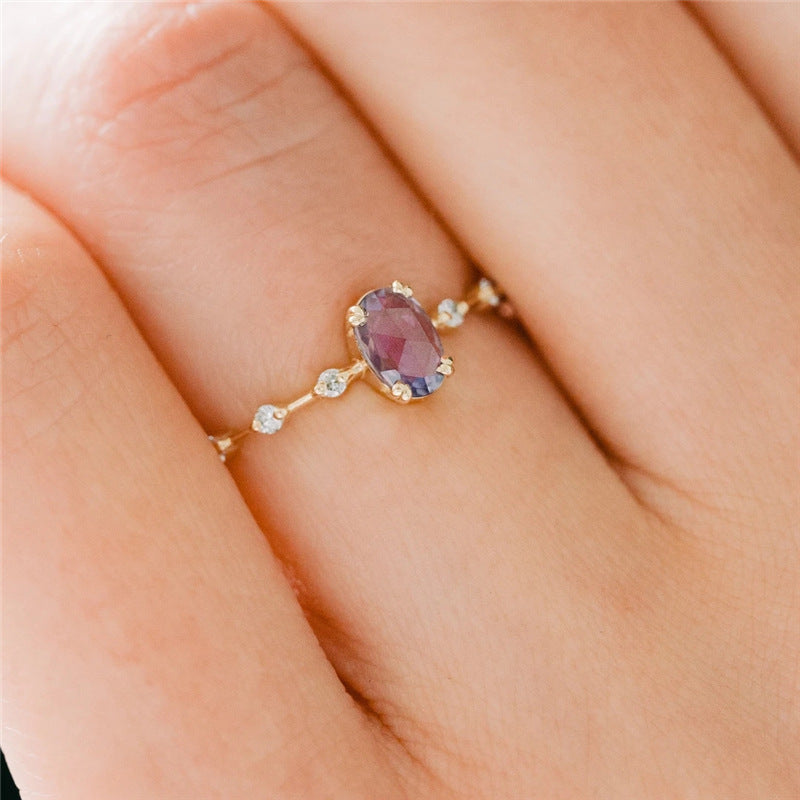 Purple Oval Ring – 925 Sterling Silver, Gold Plated