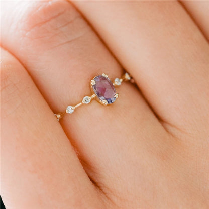 Purple Oval Ring – 925 Sterling Silver, Gold Plated